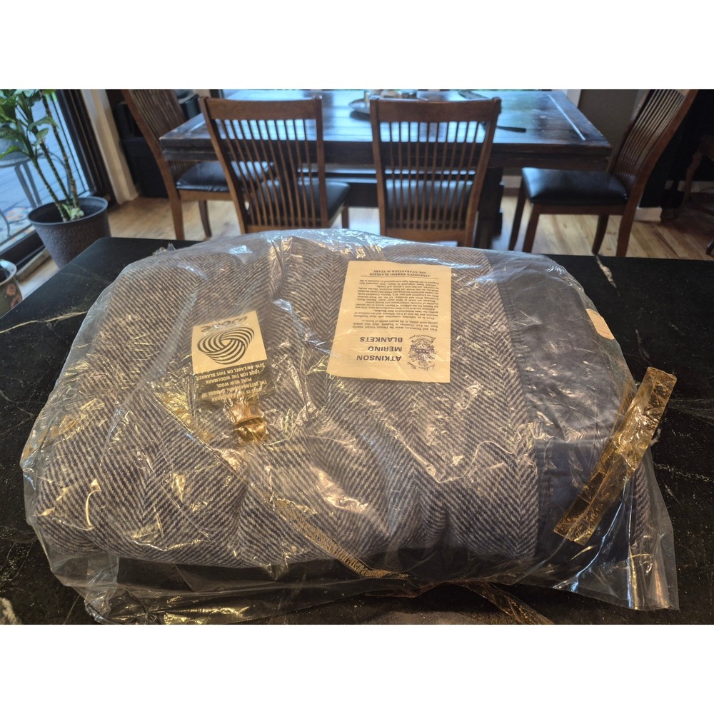Marshall Field 108x90 King Merino Wool Blanket NOS England Herringbone Atkinson
